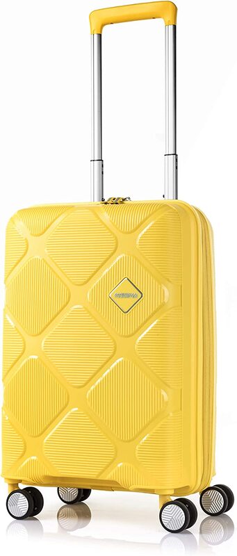 American Tourister Instagon 4-Wheel Hard Case Trolley Spinner Luggage Bag with TSA Lock, 55cm, Lemon Chrome Yellow