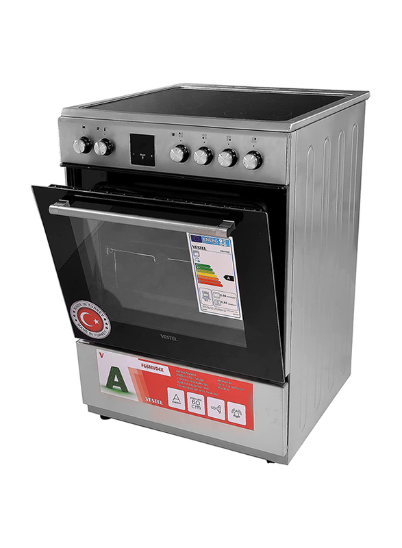 Vestel 4-Burner Hot Plate Free Standing Electric Vitro Ceramic Cooker, F66MV04X, Silver/Black