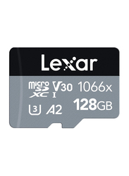 Lexar 128GB Professional 1066x UHS-I MicroSDXC Memory Card with SD Adapter, 160MB/s, Black/Grey