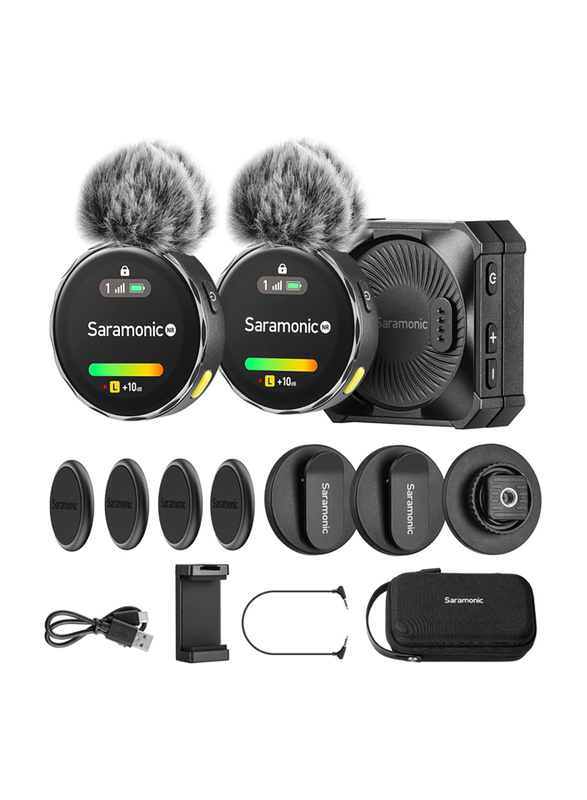Saramonic BlinkMe B2 2.4GHz Wireless Lavalier Microphone with Touchscreen 2-Channel Quality Pickup 100m Range, Black