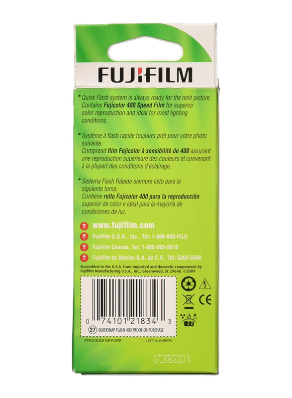 Fujifilm QuickSnap Flash Camera with ISO 400, Black/Green