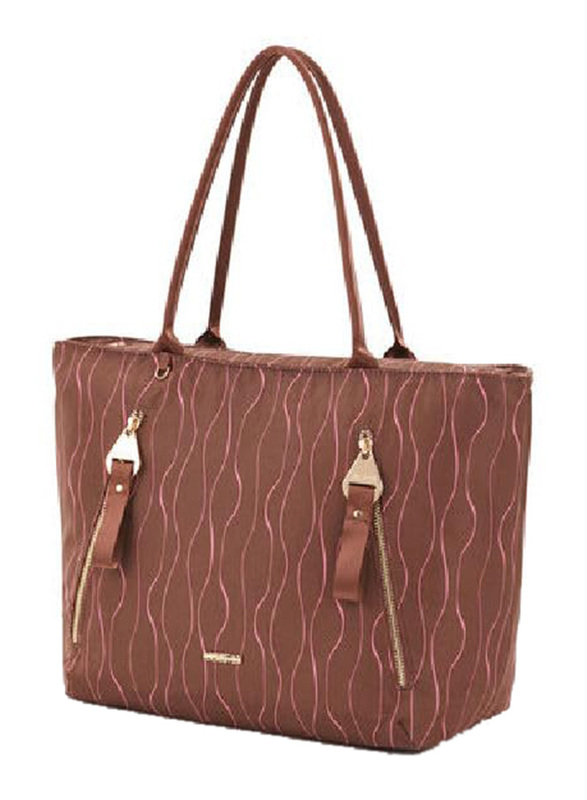 American Tourister Alizee Day L Tote Bag for Women, Sepia/Pink Guava