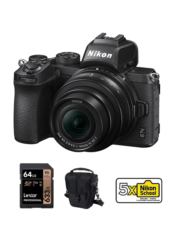 Nikon Z50 Mirrorless Camera with 16-50mm Lens, 64GB SD Card & Case, 20.9 MP, Black