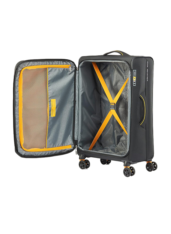 American Tourister Lapplite 4 Eco Lightweight Trolley with Expandable TSA, 71cm, Black/Mustard