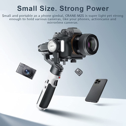 Zhiyun Crane M2S Gimbal Stabilizer for Mirrorless Camera, Action Camera & Smartphone with Integrated Fall Light & Trendy Bag, Black