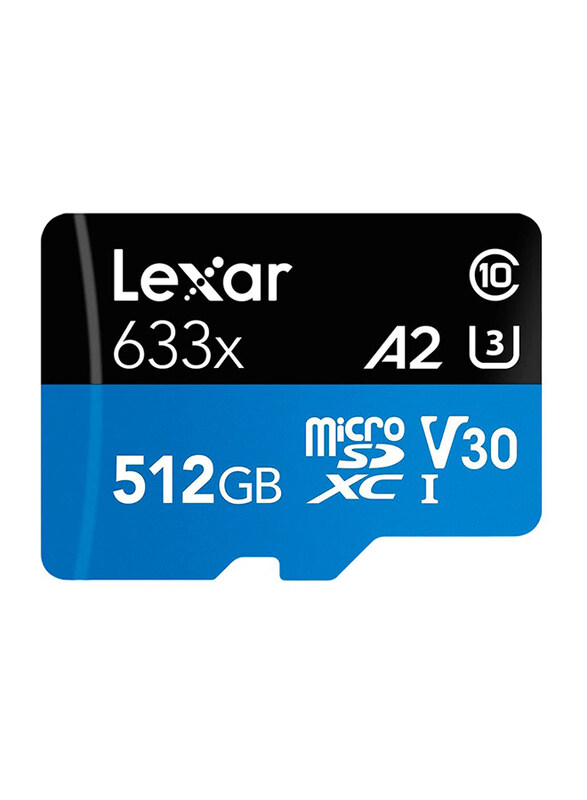 

Lexar 512GB 633x UHS-I MicroSDXC Memory Card with Adaptor, 100MB/s, Black/Blue