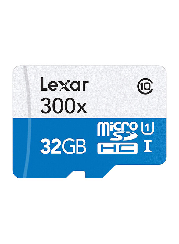 

Lexar 32GB 300X MicroSDHC Memory Card, 45MB/s, White/Blue