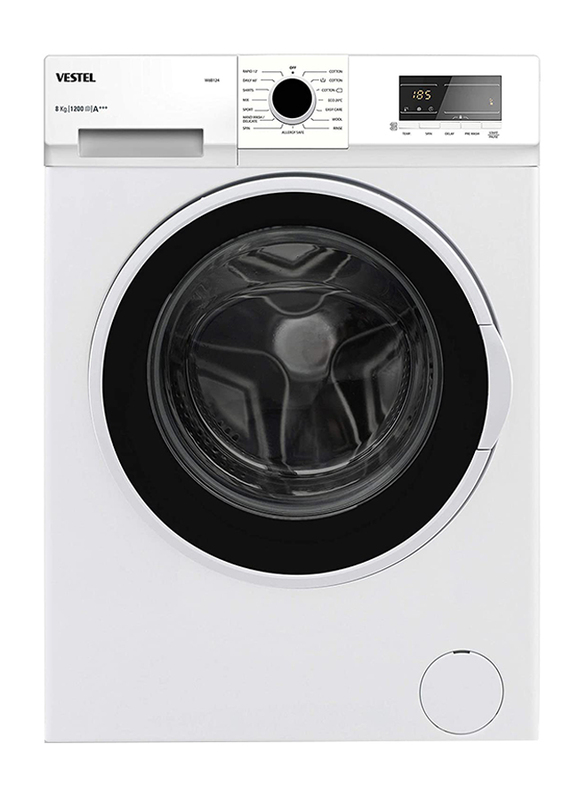 Vestel 8 Kg 1200 RPM Front Load Washing Machine, W8B124, White