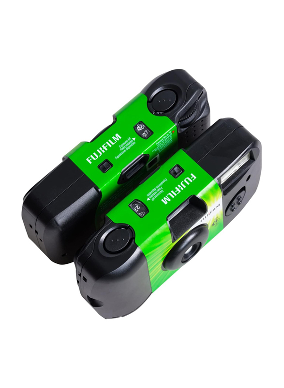 Fujifilm QuickSnap Flash Camera with ISO 400, 2 Pieces, Black/Green