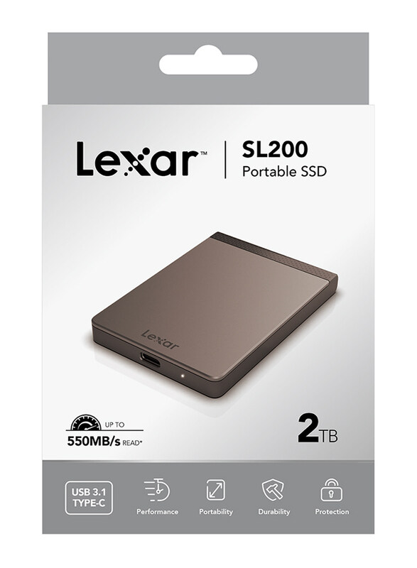 

Lexar 2TB SSD SL200 External Portable Hard Drive, USB 3.1 Type-C, Shock-Vibration Resistant, Grey