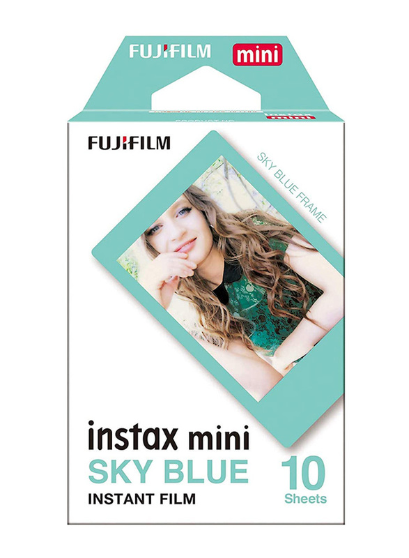 Fujifilm Instax Mini Sky Blue Frame Film for Fujifilm Mini 9/Mini 8/SP1/SP3, 10 Sheets, White