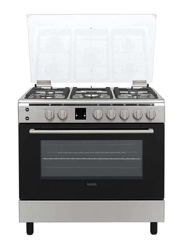 Vestel 5-Burner Gas Cooker with Gas Oven & Grill Size, F96F51X, Silver