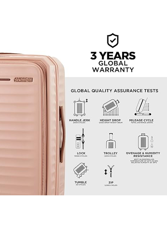 American Tourister Frontec Spinner Polycarbonate Cabin Hard Luggage with Double Optimov Shock Absorption Wheel and TSA Lock, 54cm, Apricot