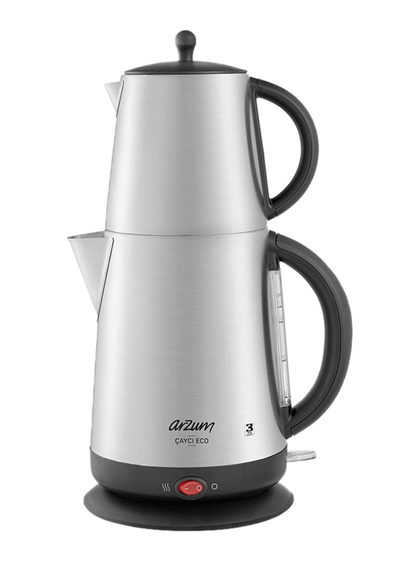 Arzum 1.7L Eco Turkish Stainless Steel Electric Kettle, 2200W, AR3072, Silver/Black