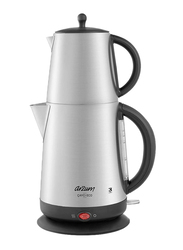 Arzum 1.7L Eco Turkish Stainless Steel Electric Kettle, 2200W, AR3072, Silver/Black