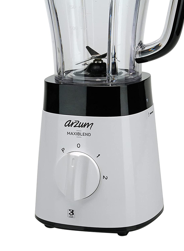 Arzum 1.5L Maxiblend Stainless Steel Jug Blender, 500W, AR1057, White/Black/Clear