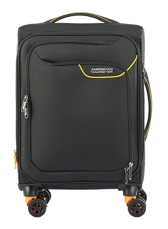 American Tourister Lapplite 4 Eco Lightweight Trolley with Expandable TSA, 55cm, Black/Mustard