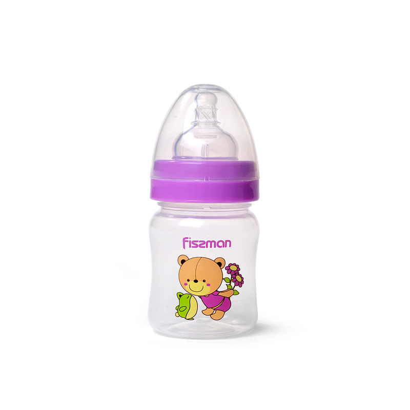 Fissman Baby Feeding Bottle with Wide Neck, 120ml, Clear/Purple