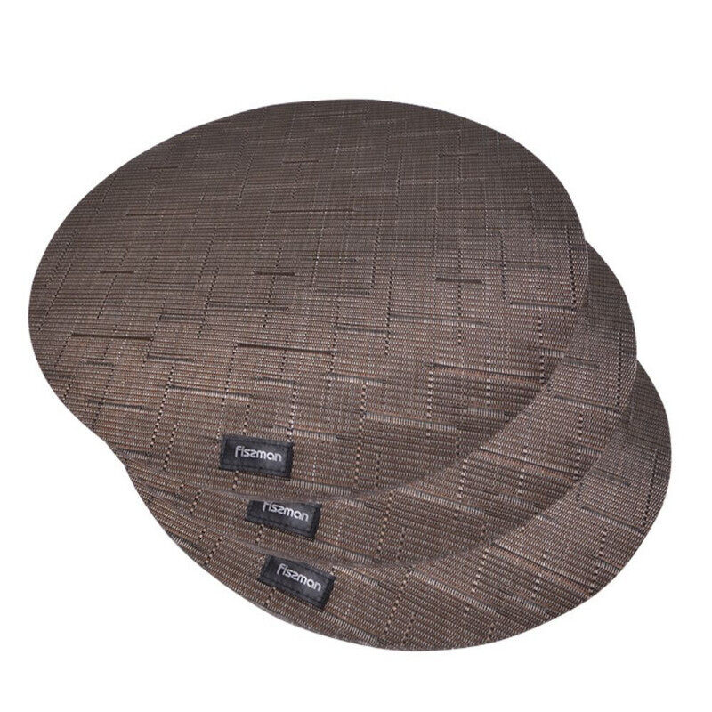 

Fissman 4-Piece Round Woven Placemat Set, Brown