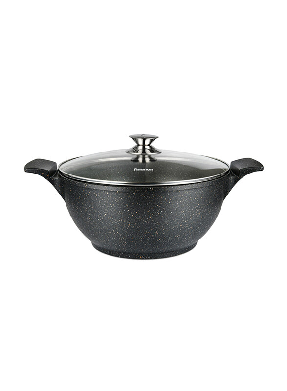

Fissman 28cm Grande Aluminium StockPot with Glass Lid, 14320, 40x20x28, Black
