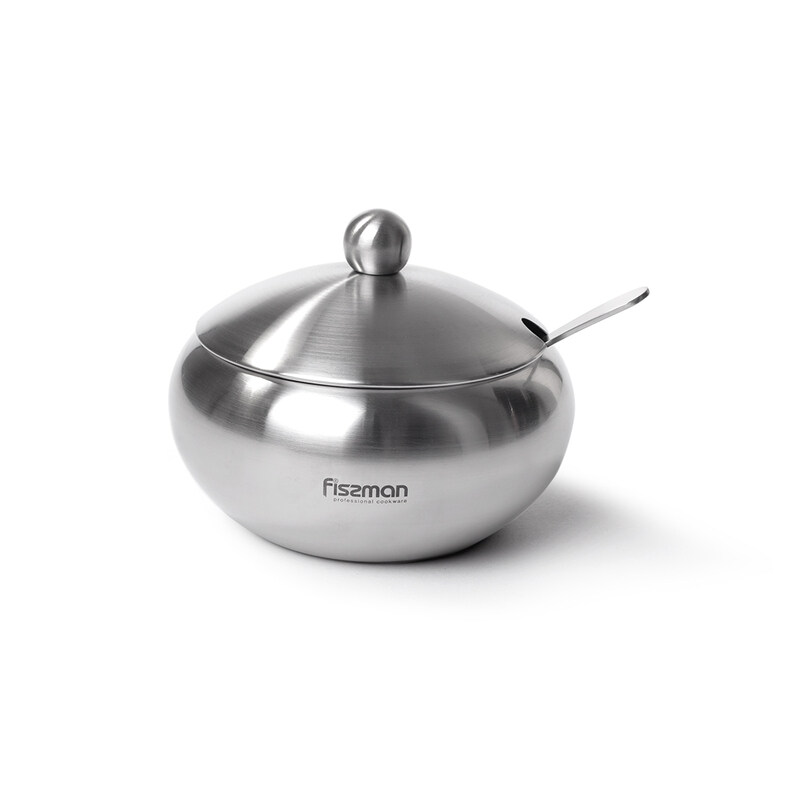 

Fissman 460ml Stainless Steel Sugar Bowl with Steel Lid & Spoon, Silver