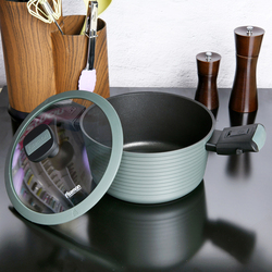 Fissman 28cm/7.1L Brilliant Non-Stick Round Cooking Pot with Detachable Handle Glass Lid, 14383, 43x19.5x28 cm, Green/Black