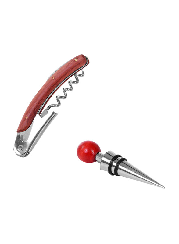 

Fissman 2-Piece Stainless Steel & Zinc Alloy Wine Accessories Set, Silver/Red