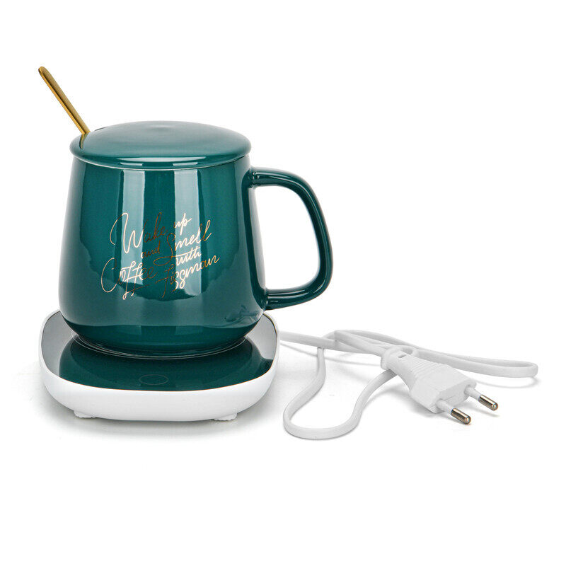

Fissman 350ml 3-Piece Ceramic Mug Gift Set with Warmer & Spoon, Green