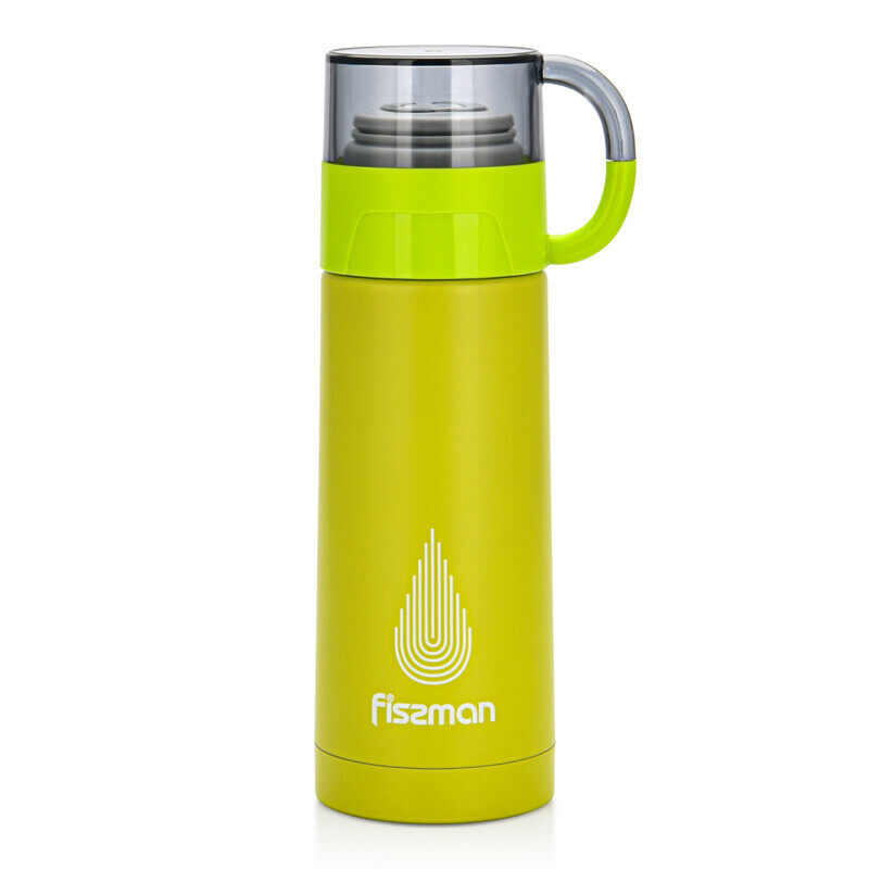 

Fissman 350ml Stainless Steel Leakproof Double Wall Vacuum Thermos Bottle with Plastic Cup Lid, Green