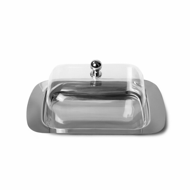 

Fissman 40cm Stainless Steel Butter Dish with Plastic Lid, Silver/Clear
