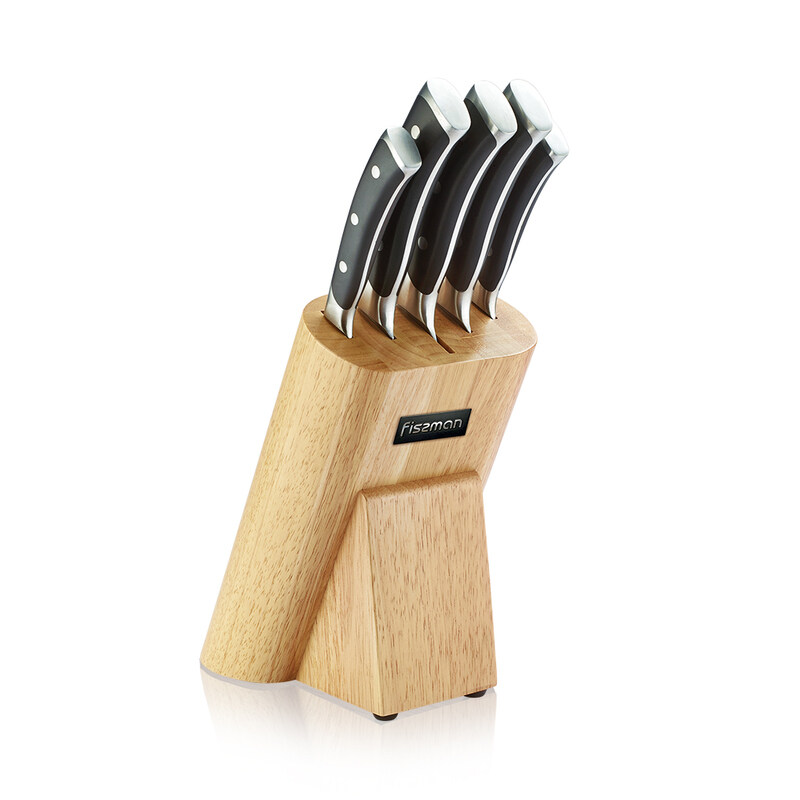 

Fissman 6-Piece Tokoro Knife Set with Wooden Block, Black/Silver