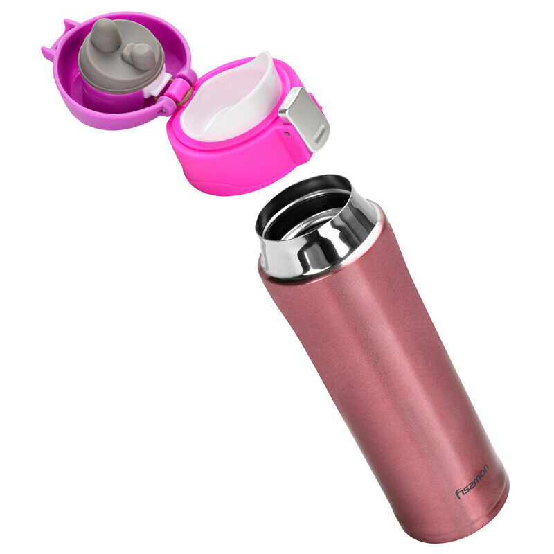 

Fissman 450ml Stainless Steel Double Wall Vacuum Travel Mug with Push Button, Pink