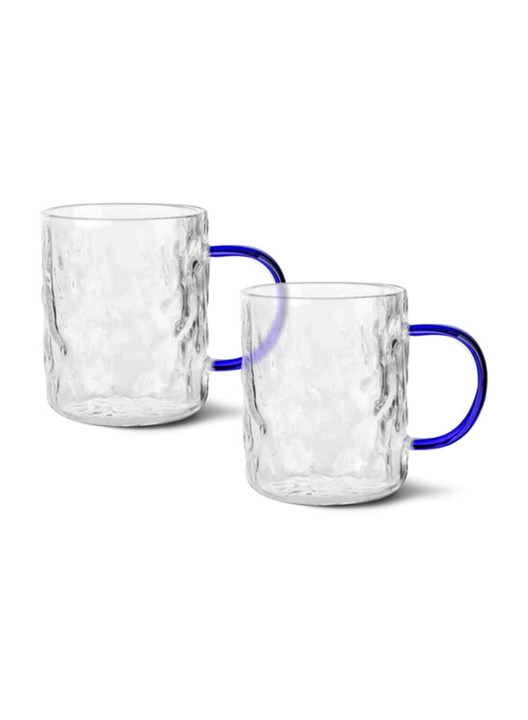 

Fissman 270ml 2-Piece (Heat Resistant Glass) Tea Coffee Cup Set, Clear/Blue