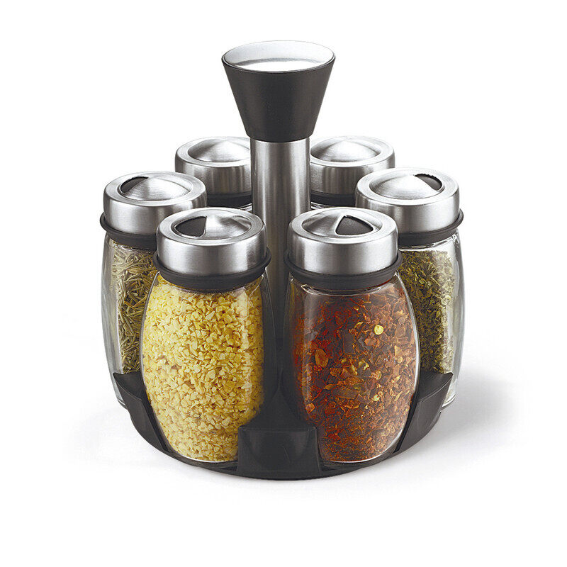 

Fissman Glass Spice Storage Condiment Jars with Plastic Stand, 7 Pieces, Multicolour
