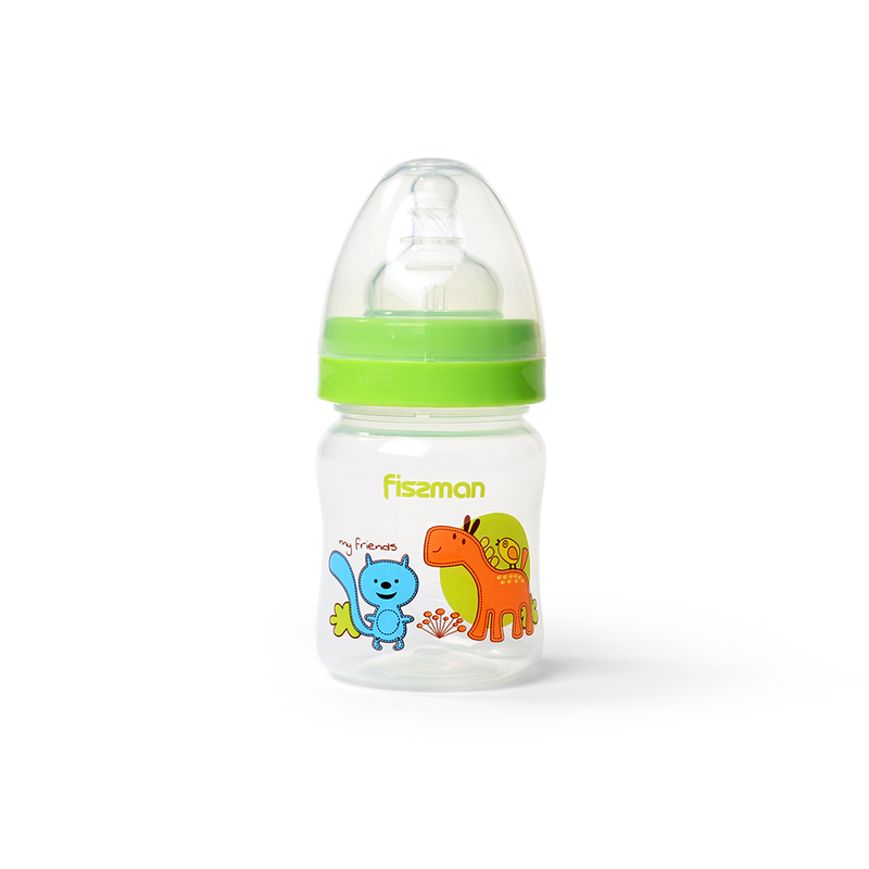 Fissman Baby Feeding Bottle with Wide Neck, 120ml, Clear/Green