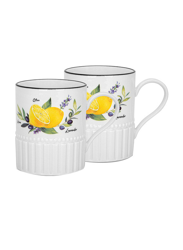 

Fissman 400ml 2-Piece Porcelain Lemon Provence Series Mugs Set, White