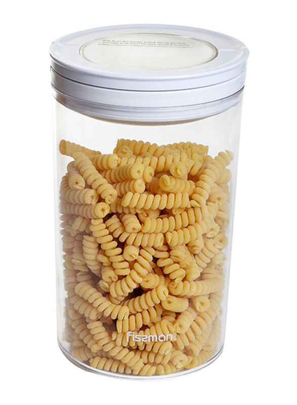 

Fissman Plastic Round Flip Lock Food Storage Container, 10 x 17 cm, 1.0 Liter, White/Clear