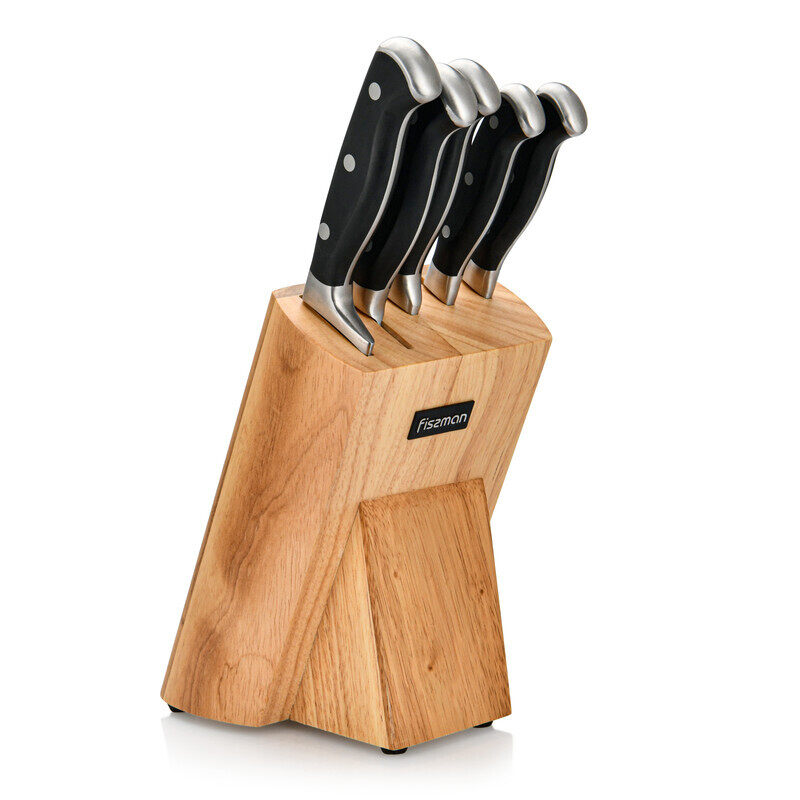 

Fissman 6-Piece Tokachi Stainless Steel Knife Set with Wooden Block, Silver/Black