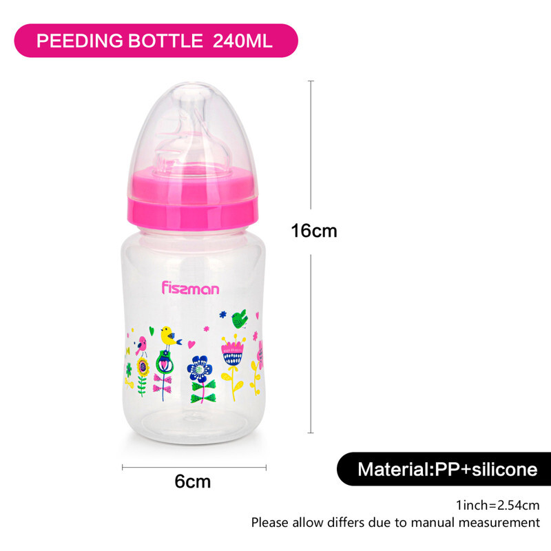 Fissman Baby Feeding Bottle with Wide Neck, 240ml, Pink