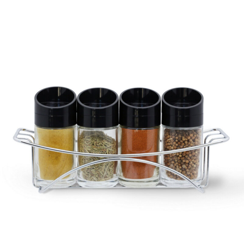 

Fissman Glass Spice Storage Condiment Jars with Chrome Steel Stand, 3 Pieces, Multicolour