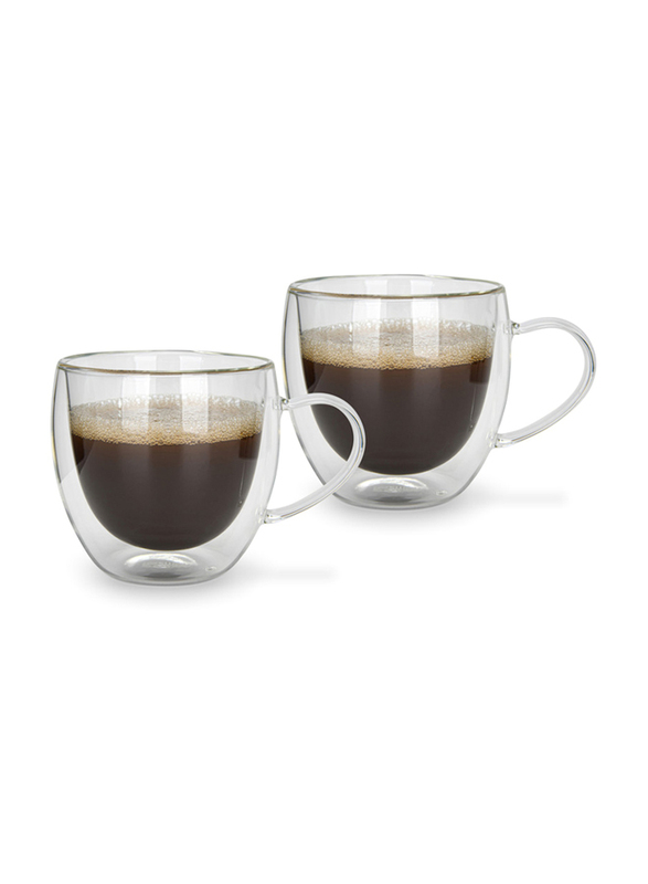 

Fissman 300ml 2-Piece Borosilicate Glass Double Wall Mugs Set, Clear