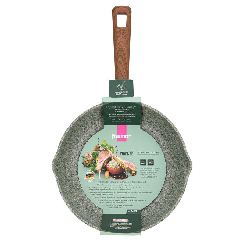 

Fissman 26cm Firenze Non-Stick Aluminium Round Frying Pan with Induction Bottom, 26x6.5 cm, Green