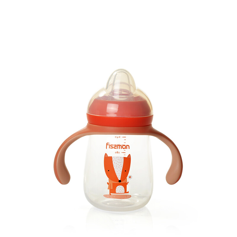 

Fissman Baby Elephant Design Training Baby Feeding Sippy Cup, 260ml, Clear/Orange