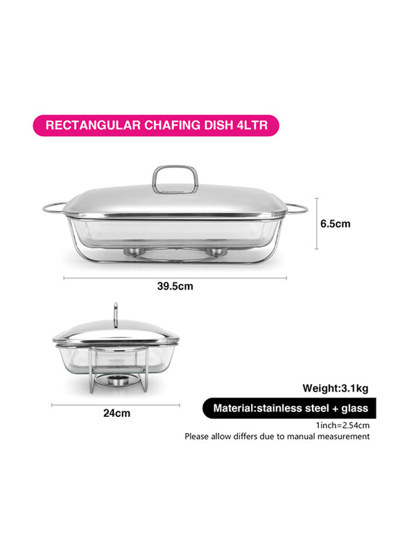 

Fissman 4 Ltr Rectangular Chafing Dish Heat Resistant Glass, Clear