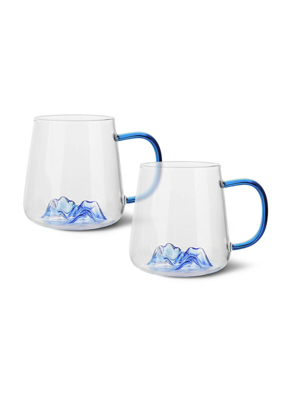 

Fissman 400ml 2-Piece (Heat Resistant Glass) Tea Coffee Cup Set, Clear/Blue