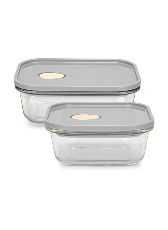 

Fissman Borosilicate Glass Containers Set with PP Lid, 2-Piece, Grey/Clear