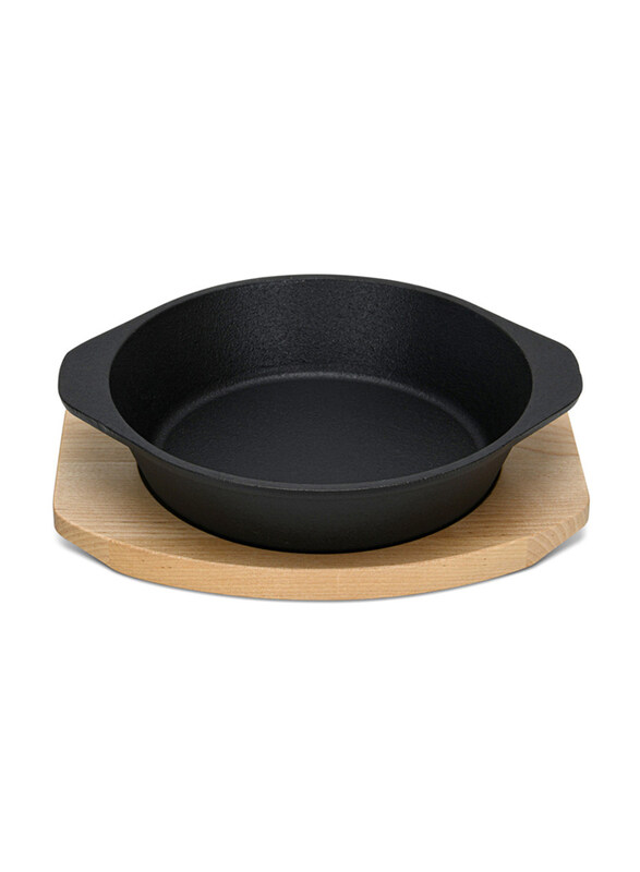 

Fissman Cast Iron Pan With Two Side Handles With Wooden Tray, 19x4.7cm, Black