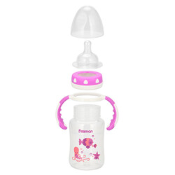 Fissman Baby Food Grade Plastic Baby Feeding Bottle with Wide Neck and Handles, Pink/Clear