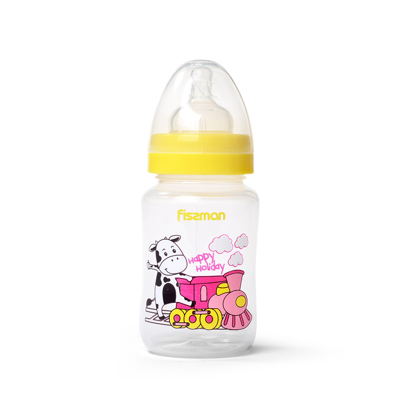 Fissman Baby Feeding Bottle with Wide Neck, 240ml, Clear/Yellow