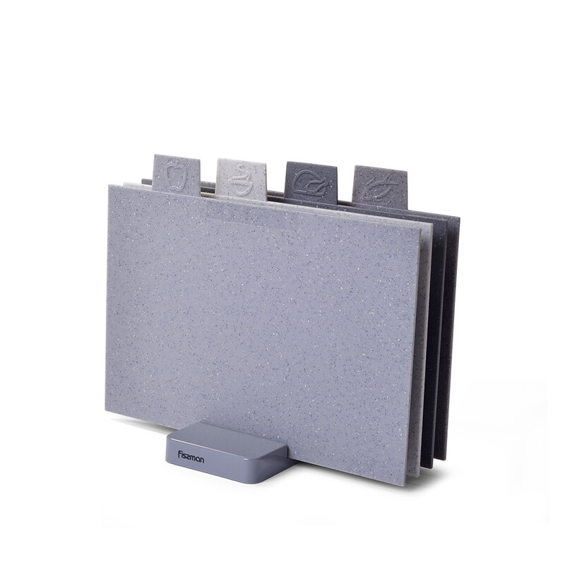

Fissman 4-Piece Plastic Index Chopping Board Set, Grey